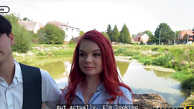 HUNT4K. Little redhead bitch with natural tits showed her sex skills in public in front of her BF