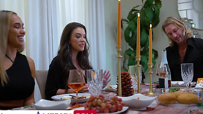 Briana Moon and Elizabeth Skylar get their pussies stuffed on Thanksgiving