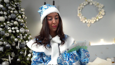 Sexy Snow Maiden wishes Merry Christmas and agrees to a Hard 3Way at the Christmas Tree