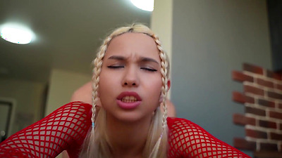 Hot blonde in red gets fucked hard