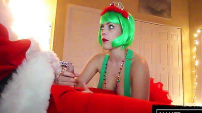 Horny Big titty and big booty Wife Fucking Santa for more Presents