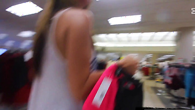 Horny Shopping Trust Fund Baby Tries on clothes and fucks herself in Public Mall Fitting Room
