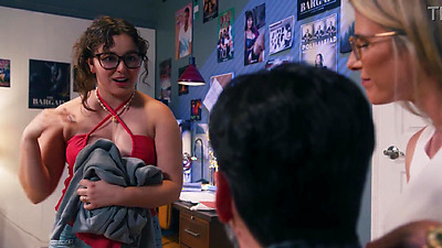 Busty teen Leana Lovings says hello with wide open legs to big tits MILF Cory Chase and her husband