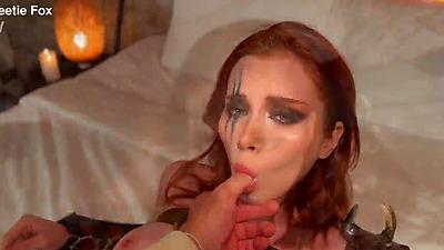 D&D Barbarian Chick Cosplay - Hot Redhead Deepthroats, Booty Fucks till Cum in Mouth after Anal Masturbation