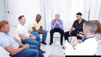 ACCIDENTAL GANGBANG - Hot Therapist Jesse Pony Leads A Group Of Widowers Into A Gangbang