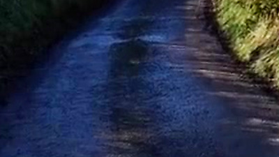 Near naked, chilly day public walk