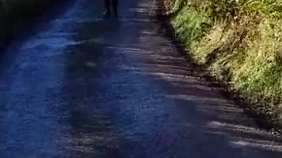 Near naked, chilly day public walk