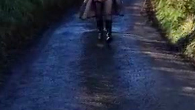 Near naked, chilly day public walk