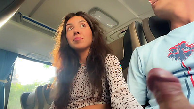 Public Penis Flashing - Risky Handjob in Public Bus Full of People until he CUM