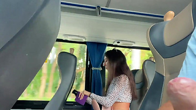 Public Penis Flashing - Risky Handjob in Public Bus Full of People until he CUM