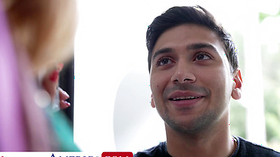 Busty MILF Andi James Gets Permission To Fuck The Waiter