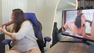 Horny mom watching BBC porn and masturbating