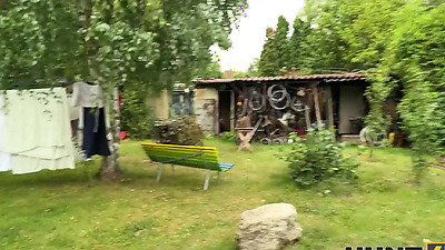 HUNT4K. Naughty girl fucked a stranger in front of her family