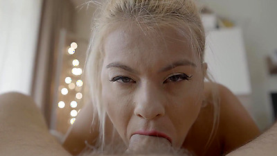 Shiny like a disco ball! Blonde Milf Blows My Shaft and Swallows My Cum!