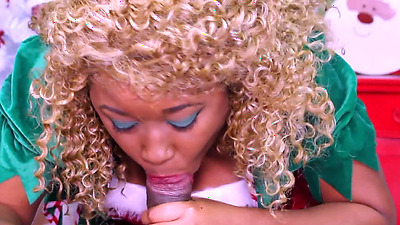 Newbie Nina Rivera gives her first Christmas Blowjob on Camera