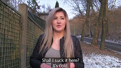 Public Agent - painfully cute blonde teen gets creamy horny having sex outdoors