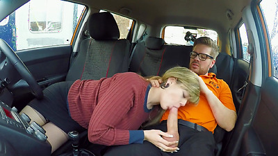 Fake Driving School Her big 34F TITS Bouncing during driving lesson evaluation