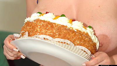 Busty Girl Diana Rius Serves Herself as Delicious Sex Wrapped Birthday Cake