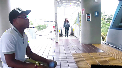 Teen Becky Bundles Sucking black shaft outside