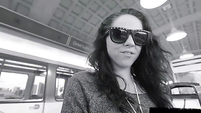 Teen Becky Bundles Sucking black shaft outside