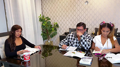 The babysitter didn't notice! Fucking the stepsister is better than doing homework 321