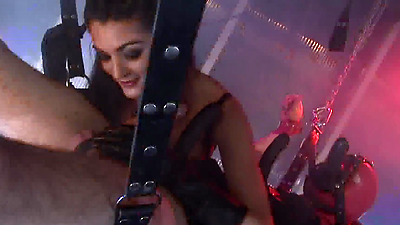 Kit Lee And Kat Lee Immobilize Their Submissive In A Swing And Share In His Dick