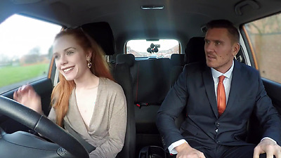 Cute Redhead ELLA HUGHES is CREAMPIED by Examiner - Fake Driving School