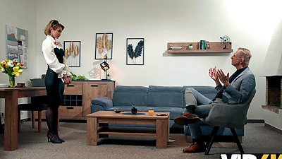 VIP4K. I sucked daddy's shaft not to look silly! And my BF was watching it