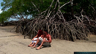 Sexy babe with red hair fucked on the beach