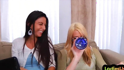 Pegging dominas in group fuck sissy guy with strapon