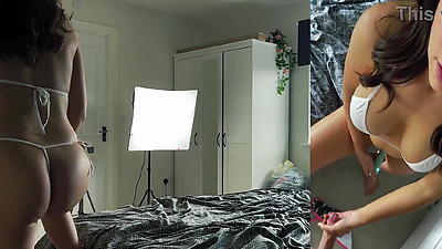 Bikini stepdaughter with perfect butt jerks him off onto her big tits