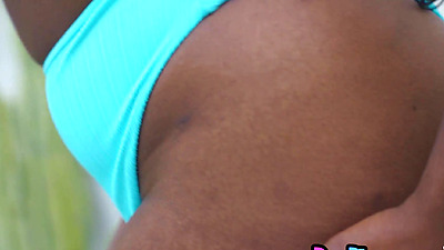 Beautiful big tits black teen Aziza posed totally naked after striptease