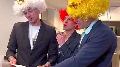 3 Wise Men grant me a wish. Double penetration with deep throats and a lot of milk