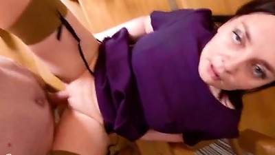 Wet pussy: hot sex with milf on the stairs