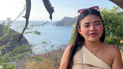 Beautiful tourist is unfaithful to her husband with a stranger for money