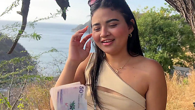 Beautiful tourist is unfaithful to her husband with a stranger for money