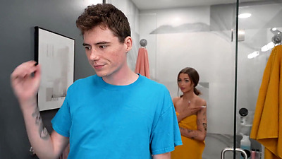 Tiny stepsister teen Nikki Nicole cold shower sex with stepbro