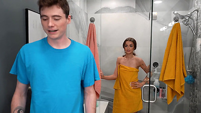 Tiny stepsister teen Nikki Nicole cold shower sex with stepbro