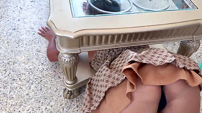 MILF Stepmom Stuck And Fucked Under Table By Her Horny Stepson