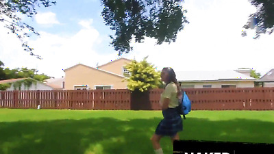 Horny big titty brunette Sorority chick masturbates outside in public