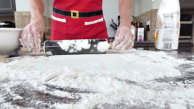 Stepmom Marie baking a special cookie and looks like I will be the first to have a taste