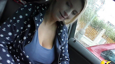 Masturbate in Car on Public Parking in Prague by Busty MILF