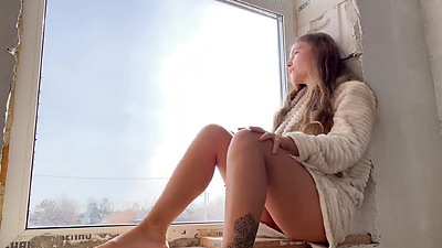 Public masturbation by the window, seducing passers-by.