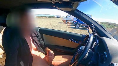 FACE REVEAL of the two girls: cock flash exhibitionism in car for two perfect body girls.