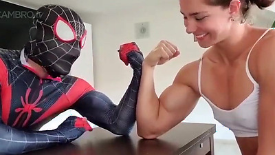 Sexy Fbb Vladislava Galagan Armwrestling Her Dominated Spiderman Boy Toy