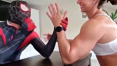 Sexy Fbb Vladislava Galagan Armwrestling Her Dominated Spiderman Boy Toy