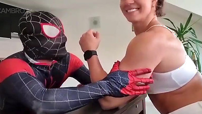 Sexy Fbb Vladislava Galagan Armwrestling Her Dominated Spiderman Boy Toy