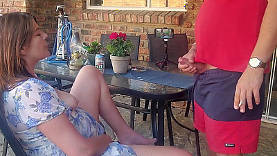 Mutual masturbation Caught my friends wife fingering herself on the patio so i joined her fingering