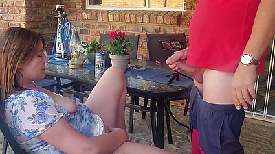 Mutual masturbation Caught my friends wife fingering herself on the patio so i joined her fingering