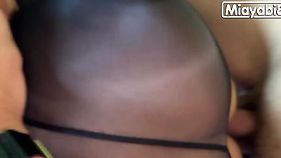 Fucking a Thai chick in a sexy stockings, pounding her pussy until she moans loudly